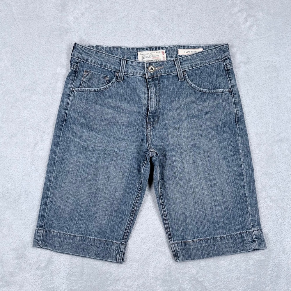 Levi Strauss Signature Y2K Jean Shorts Womens 12 Blue Low Rise Bermuda Stretch